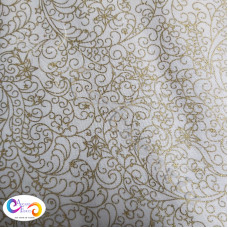 John Louden Christmas Metallic Scroll Design 100% Cotton Cream