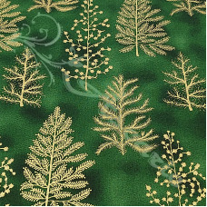 Christmas Sparkling Gold Trees on Green 100% Cotton from John Louden